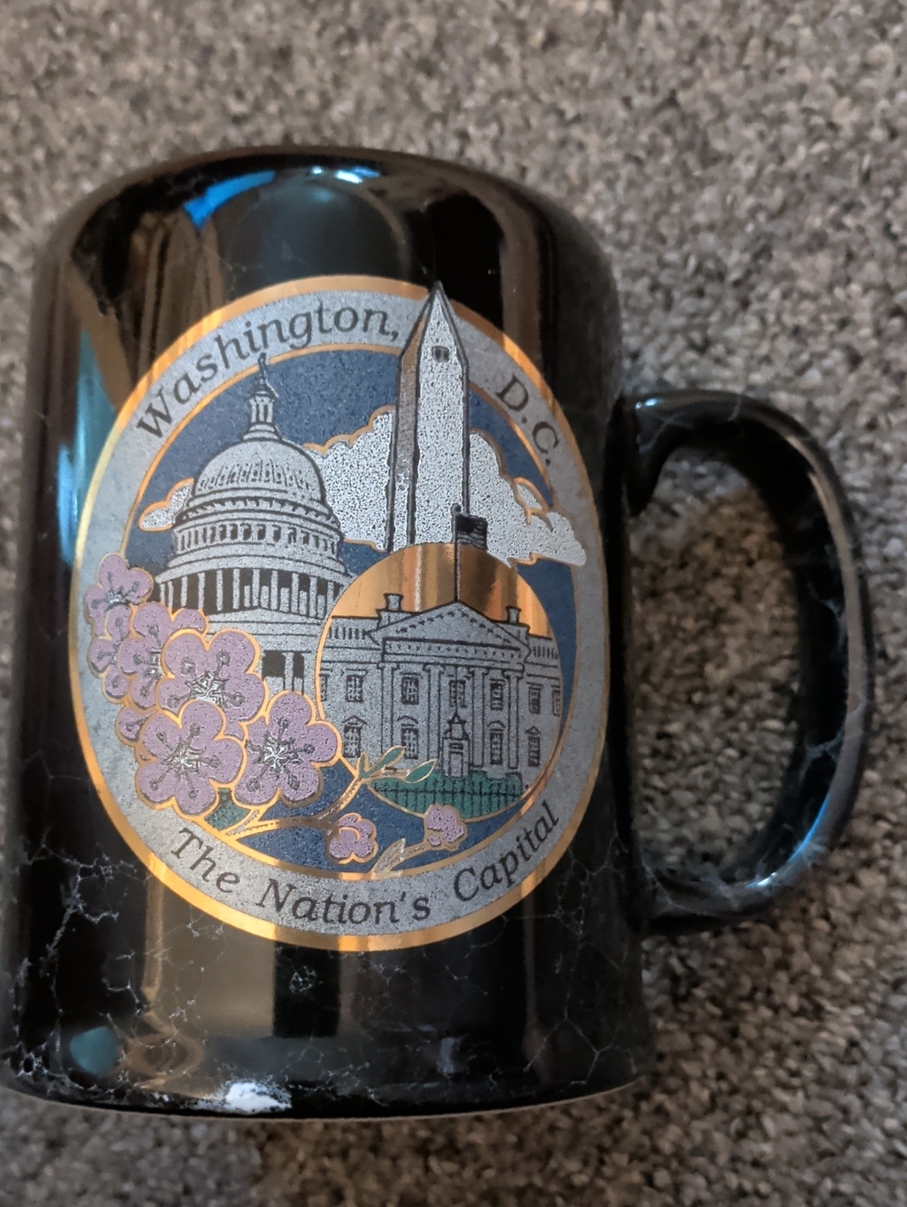 Washington D.C. Black Souvenir Mug with Gold & Pink Details